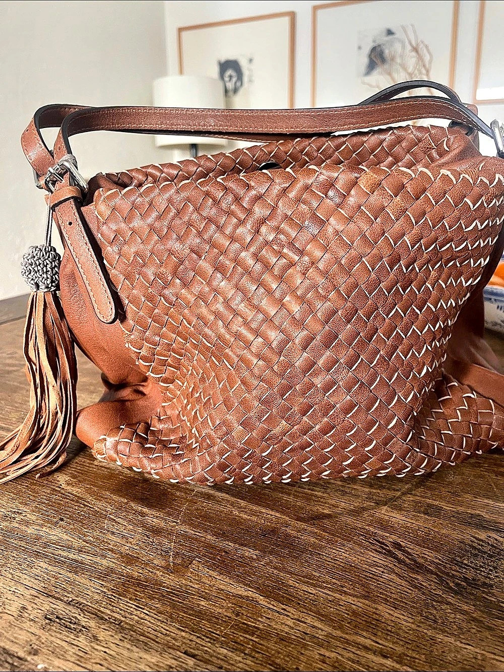 Roberto Pancani Woven Leather Hobo in Brown